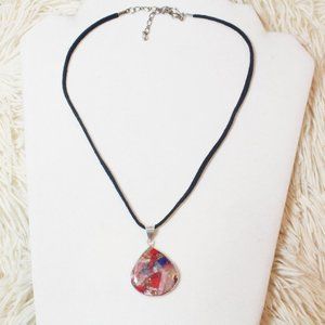 🌺 🌸Copper Red Coral Flaked Teardrop  Lapis Lazuli Black Suede Necklace🌸